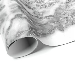 Papier Cadeau Charme brillant de marbre blanc argenté gris de