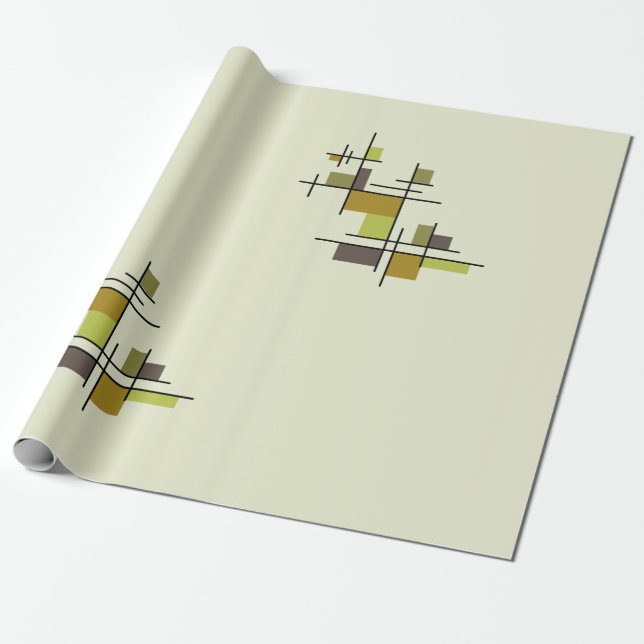 Papier Cadeau Chartreuse géométrique moderne du milieu du siècle (Déroulé)