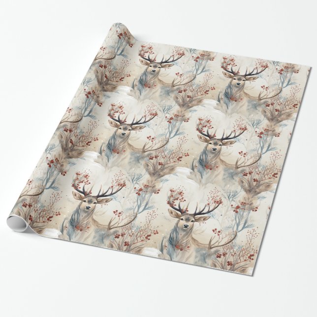 Papier Cadeau Chasse aux cerfs Antlers de Noël (Déroulé)