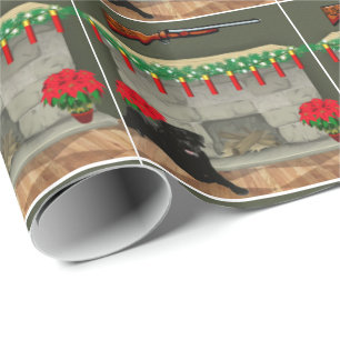 Papier Cadeau Chasse Chasse Chaussons Chauffage Foyer et Chien N