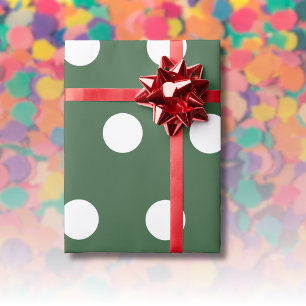 Papier Cadeau Chasseur Vert Blanc Moyen Pois