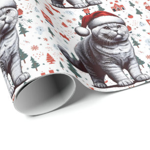 Papier Cadeau Chat à air noir Noël, Noël Père Noël Kitten
