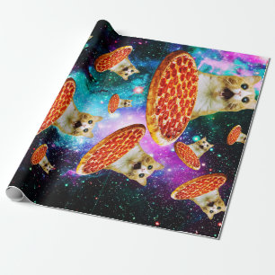 Papier Cadeau Chat à pizza de l'espace amusant