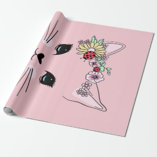 Papier Cadeau Chat adorable  Blanchette de chat de viande rose
