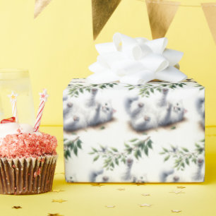 Papier Cadeau Chat blanc avec branche d'arbre