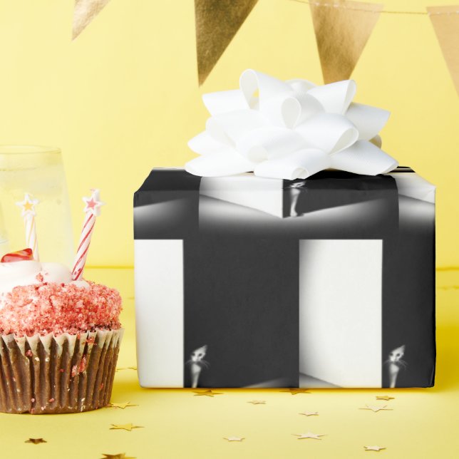 Papier Cadeau Chat Blanc Dans L'Ombre Noire (Fête d'anniversaire)