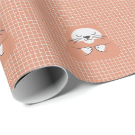 Papier Cadeau Chat brun mignon avec grille personnalisée