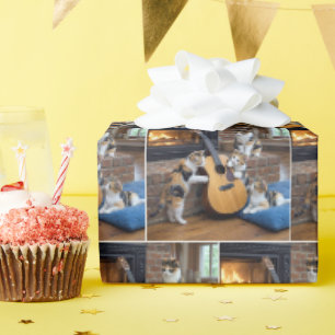 Papier Cadeau Chat calicot avec chatons et guitare