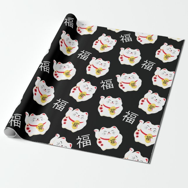 Papier Cadeau Chat chinois chanceux bonne fortune (Déroulé)