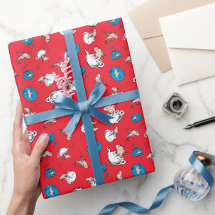 Papier Cadeau Chat Dans Le Casquette   Le Motif rouge poisson