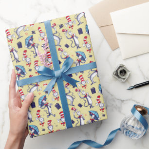 Papier Cadeau Chat dans le Chapeau Motif Jaune