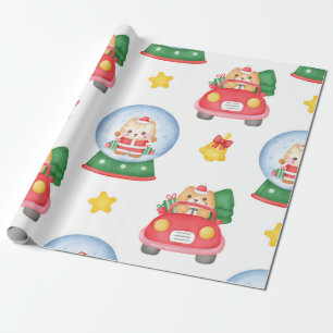 Papier Cadeau Chat de conduite et neige globe Noël