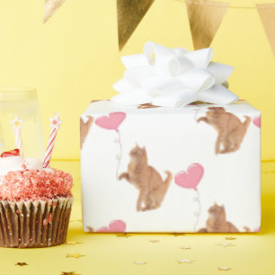 Papier Cadeau Chat De Gingembre Avec Ballotte Rose