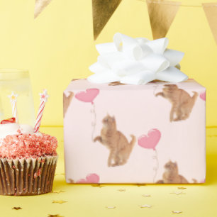 Papier Cadeau Chat De Gingembre Avec Ballotte Rose