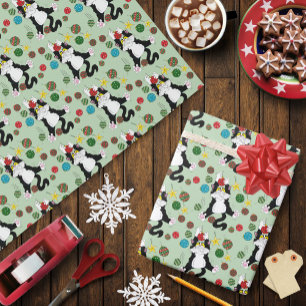 Papier Cadeau Chat de Noël noir blanc Tuxedo