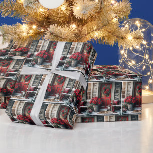 Papier Cadeau Chat de Noël sur natte