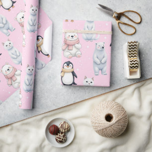 Papier Cadeau Chat de pingouin moderne tendance Ours Motif sans 