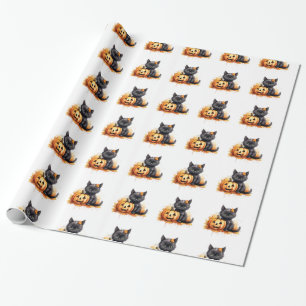Papier Cadeau Chat d'Halloween et papier d'enveloppement Citroui