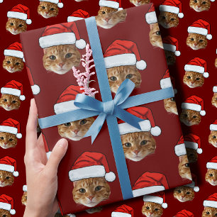 Papier Cadeau Chat drôle Personnalisé Photo Visage Santa Hat Noë