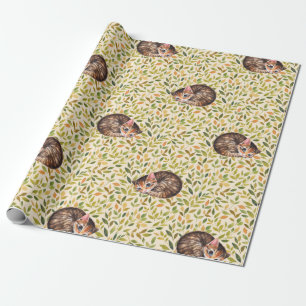 Papier Cadeau Chat endormi, arrière - plan floral