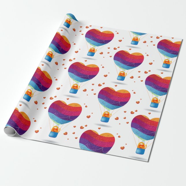 Papier Cadeau Chat et ballon d'amour (Déroulé)
