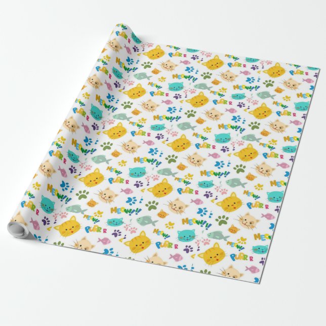 Papier Cadeau Chat et Empreinte de patte - Enfants mignons et co (Déroulé)