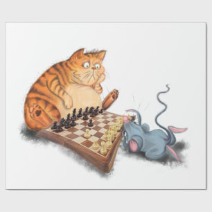 Papier Cadeau Chat et souris Jouer aux échecs Dessin amusant