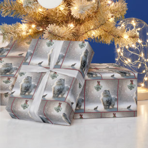 Papier Cadeau Chat et souris sous Mistletoe