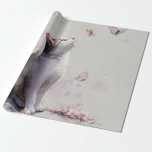 Papier Cadeau Chat Fleur de Cerisier et Papillons (13)