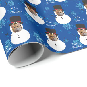 Papier Cadeau Chat Fun Visage Snowman Joyeux Noël espagnol Wrap