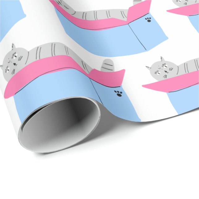 Papier Cadeau Chat gris en boîte (Coin rond)