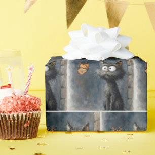 Papier Cadeau Chat hirsute fixant un papillon