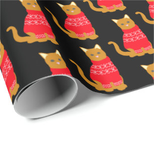 Papier Cadeau Chat mignon à Noël Jumper Rouge Noir Motif