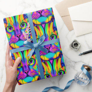 Papier Cadeau Chat moderne motif psychédélique unique coloré