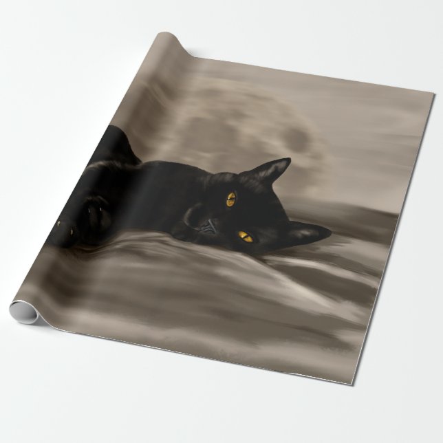 Papier Cadeau Chat noir au frais (Déroulé)
