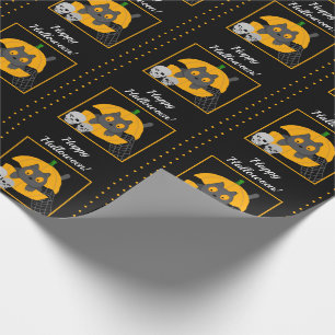 Papier Cadeau Chat Noir Citrouille Crânes Enfants Halloween