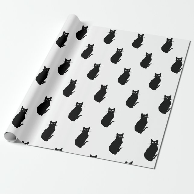 Papier Cadeau Chat noir classique simple (Déroulé)