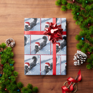 Papier Cadeau Chat Noir De Noël En Neige Profonde