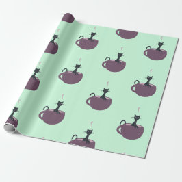 Papier Cadeau Chat noir en vert de tasse
