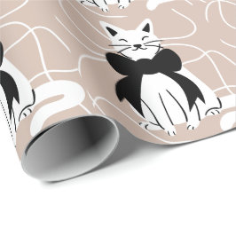 Papier Cadeau Chat noir et blanc avec ligne abstraite 