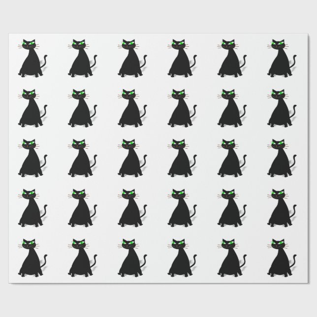 Papier Cadeau Chat noir gras aux yeux verts (Plat)