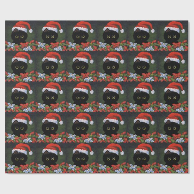 Papier Cadeau Chat noir le père noël Creationarts drôle de Noël (Plat)