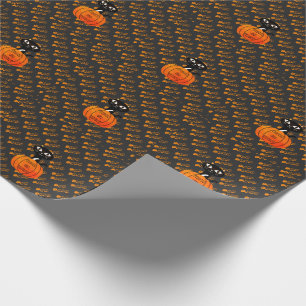 Papier Cadeau Chat noir orange Citrouille Tricoter ou traiter Ha