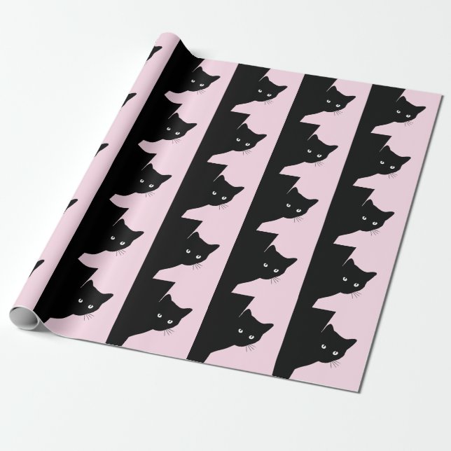 Papier Cadeau Chat noir Sly rose (Déroulé)