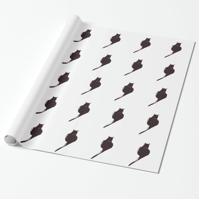 Papier Cadeau Chat noir sur le papier d'emballage blanc (Déroulé)