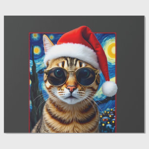Papier Cadeau Chat orange tabby de Noël Nuit étoilée
