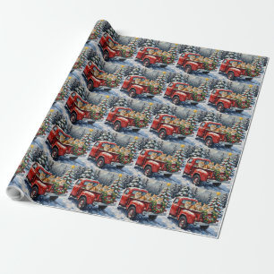 Papier Cadeau Chat Persan camion rouge Noël vacances