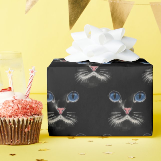 Papier Cadeau Chat perse aux yeux bleus (Fête d'anniversaire)