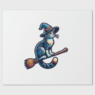 Papier Cadeau Chat Sorcier Halloween Sorcière Mystique Amoureux