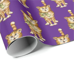 Papier Cadeau chat tabby sur violet